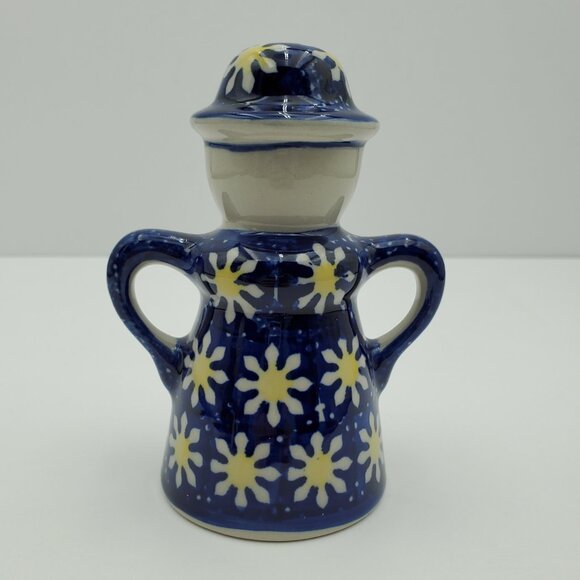 Polish Pottery Man & Woman Salt & Pepper Shakers Figural Daisy Floral Shakers - Picture 8 of 10